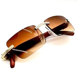 Square Men Sunglasses Rimless Brown Lens Fashion HipHop Retro Street Trendy Wear
